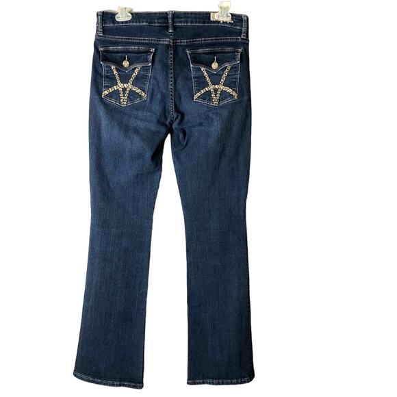 Kut From The Kloth Dark Wash Flap Pockets Natalie Mid Rise Boot Cut Denim Jeans - Picture 3 of 8
